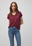 V Yaka Bordo Basic Viskoz Tişört 167714-70393
