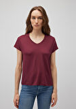 V Yaka Bordo Basic Viskoz Tişört 167714-70393