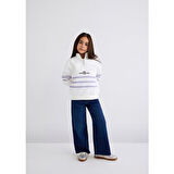 YARI FERMUARLI ÇİZGİLİ SWEATSHIRT