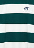 Mavi Logo Baskılı Yeşil Çizgili Tişört 6610183-88060