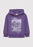 Kapüşonlu Baskılı Mor Sweatshirt 7S10054-88135