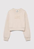 Mavi Logo Baskılı Bej Crop Sweatshirt 7S10078-70072