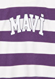 Mavi Logo Baskılı Mor Çizgili Tişört 7610191-88138