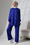 Kadın Saks Mavisi Mevsimlik Penye Alt Üst Spor ve Rahat Tesettür Takım
