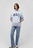 Mavi Logo Baskılı Kapüşonlu Mavi Sweatshirt 1600361-70717