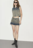 Rosie 90s Indigo Degrade Leopar Desenli Jean Şort 1447488289