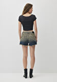 Rosie 90s Indigo Degrade Leopar Desenli Jean Şort 1447488289