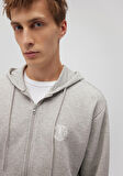 M Nakışlı Fermuarlı Kapüşonlu Gri Sweatshirt 0S10193-80196