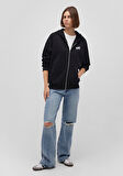 Mavi Logo Baskılı Kapüşonlu Fermuarlı Siyah Sweatshirt 1S10178-900