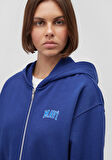 Mavi Logo Baskılı Kapüşonlu Fermuarlı Mavi Sweatshirt 1S10178-70722