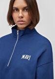 Mavi Logo Baskılı Yarı Fermuarlı Lacivert Sweatshirt 1S10179-82625