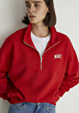 Mavi Logo Baskılı Yarı Fermuarlı Kırmızı Sweatshirt 1S10179-86417
