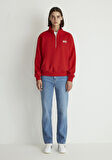 Mavi Logo Baskılı Yarı Fermuarlı Kırmızı Sweatshirt 1S10179-86417
