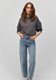 Bisiklet Yaka Gri Basic Sweatshirt 1611770-86560