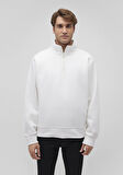 Yarı Fermuarlı Beyaz Basic Sweatshirt 0S10278-70057