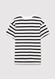 Mavi Logo Baskılı Siyah Çizgili Tişört 6610251-84041