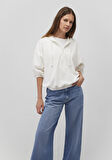 Yarı Fermuarlı Kapüşonlu Beyaz Sweatshirt 1S10248-80194