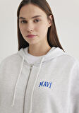 Mavi Logo Baskılı Kapüşonlu Gri Sweatshirt 1S10246-88468