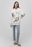 Baskılı Kapüşonlu Beyaz Sweatshirt 1S10287-80194