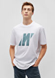 M Logo Baskılı Beyaz Tişört 0612429-620