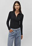 Sporty Lux Yarı Fermuarlı Siyah Tişört 1612869-900