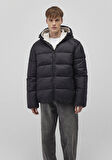 Kapüşonlu Boxy Fit Siyah Şişme Mont 0110581-900