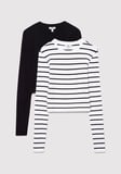2li Uzun Kollu Crop Basic Tişört 1613021-900