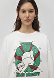 Yılbaşı Kedi Baskılı Beyaz Sweatshirt 1S10332-70057