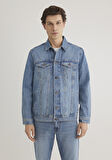 Drake Classic Denim Puslu Indigo Mavi Jean Ceket 010143-89136