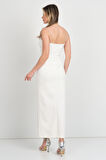 Dans Kadın İp Askılı Derin Yırtmaçlı Midi Abiye Elbise 1568 Ekru