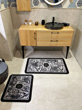 2 li Çiçek Desenli 60x100 - 60x50 Lucky Lateks Taban Banyo Paspas