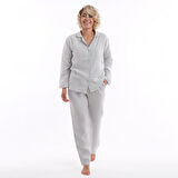 Kadın Müslin Pijama Takımı Düğmeli Yakalı Pijama
