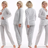 Kadın Müslin Pijama Takımı Düğmeli Yakalı Pijama