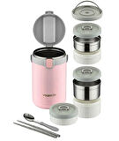 Lunchbox 3 Katlı 4-6 Saat Sıcak/soğuk Termos Çelik Sefer Tası Beslenme Kabı 2100ml Pembe