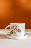 Pembe Çiçekli Amore El Yapımı Seramik Double Kahve Fincanı Mug Kupa