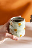 Yeşil Çiçek Amore El Yapımı Seramik Double Kahve Bardağı Mug Kupa