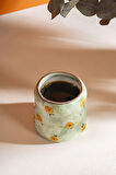 Yeşil Çiçek Amore El Yapımı Seramik Double Kahve Bardağı Mug Kupa