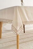 Elegant Bej Çift Sıra Güpür Masa Örtüsü 160x220 cm