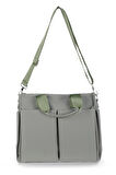 Moderna Saten Kumaş Uzun Askılı Fermuarlı Bölmeli Kadın Çantası, Omuz Çantası 38x30x11 Tote Bag Mint