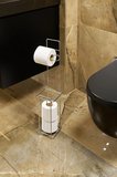 Parlak Silver Metal Ayaklı Tuvalet Kağıtlığı ve Yedek Rulo Standı | Modern WC Kağıtlık