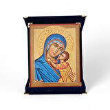 Mavi Madonna Portresi İkona Kadife Kutu