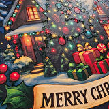 Yılbaşı Ağaçlı Yeni Yıl Evi Kapı ve Duvar Süsü