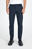 Erkek Koyu Lacivert Kaliteli Esnek Likralı Bilek Boy Rahat Kesim Slim Fit Kumaş Pantolon