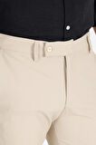 Erkek Krem Kaliteli Esnek Likralı Bilek Boy Rahat Kesim Slim Fit Kumaş Pantolon