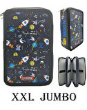 XL Jumbo Model Astronot Kalem Kutusu Organizer Kalemkutu 3 Bölmeli Kalemlik Siyah