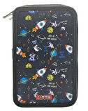 XL Jumbo Model Astronot Kalem Kutusu Organizer Kalemkutu 3 Bölmeli Kalemlik Siyah