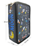 XL Jumbo Model Astronot Kalem Kutusu Organizer Kalemkutu 3 Bölmeli Kalemlik Siyah