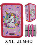 XL Jumbo Model Unicorn Bahar Kalem Kutusu Organizer Kalemkutu 3 Bölmeli Kalemlik Pembe