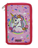 XL Jumbo Model Unicorn Bahar Kalem Kutusu Organizer Kalemkutu 3 Bölmeli Kalemlik Pembe
