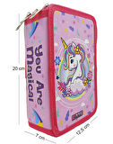 XL Jumbo Model Unicorn Bahar Kalem Kutusu Organizer Kalemkutu 3 Bölmeli Kalemlik Pembe